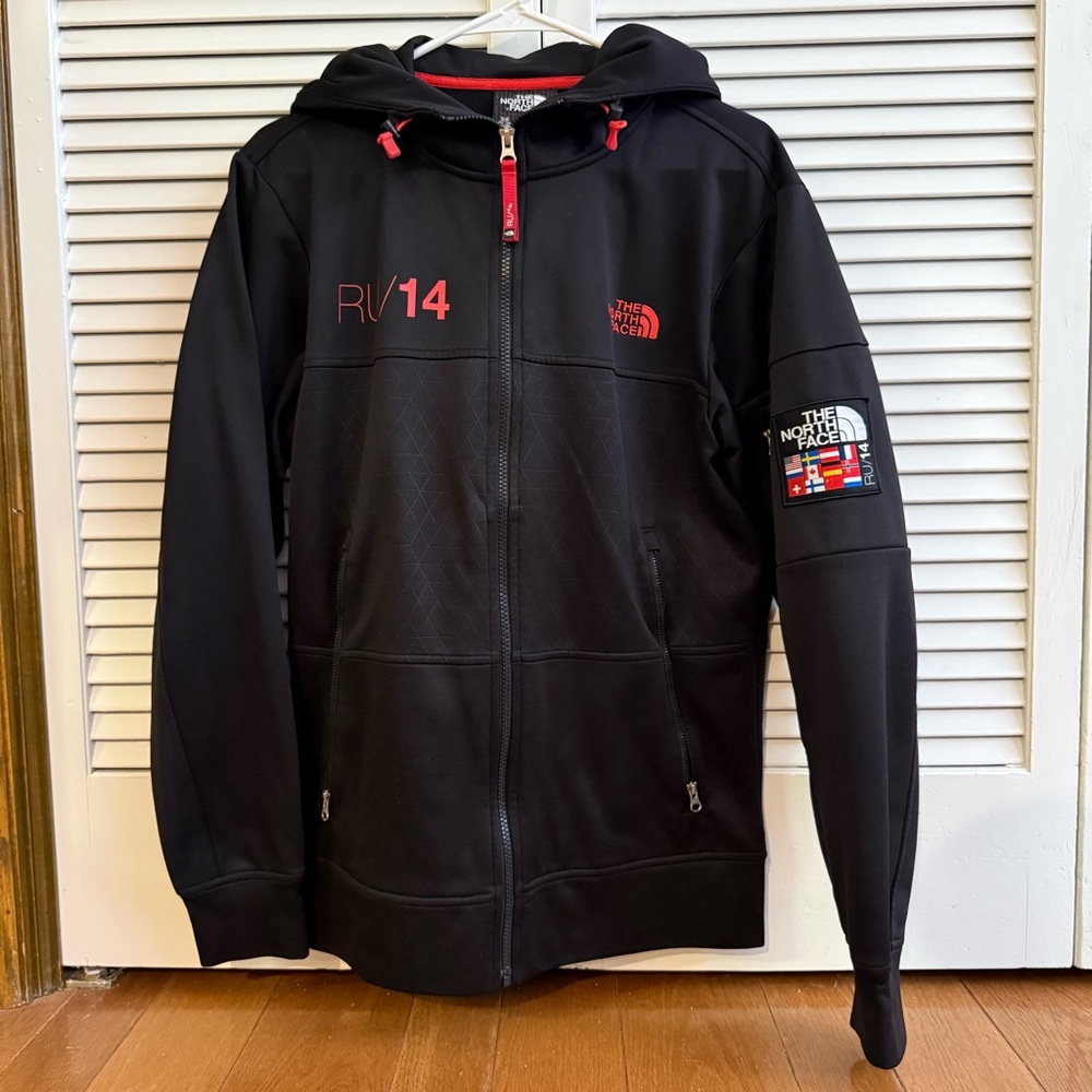 The North Face Men's RU/14 Black and Red Full Zip Hoodie